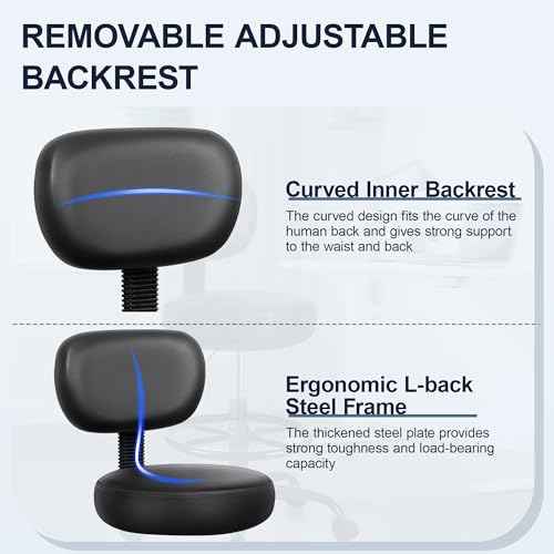 Drafting Chair with Backrest ? Adjustable Foot Rest Rolling Stool with Wheels, PU Leather Swivel Stool for Office Spa Studio Lab Counter Salon Home Work Bar Kitchen Shop(Black)