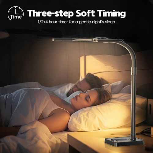 LED Desk Lamp for Home Office, 24W Bright Foldable Desk Lamp with Base,25 Lighting Modes Eye-Caring Desk Light Adjustable Gooseneck Lamp for Drafting Reading Study(A)