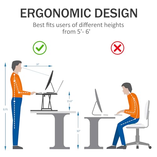 Aconcept Extra-Slim 26 x 14 inch White Lift Standing Desk Converter, Manual Adjustable Height Sit Stand up Desk Riser, Compact for Monitor or Laptop Workstation