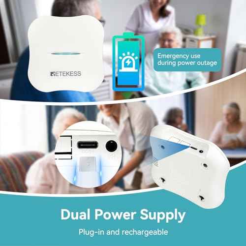 Retekess TH011 WiFi Rechargeable Caregiver Pager,Life Alert System for Seniors,Low Battery Reminder,1 Receiver 2 Emergency Call Button at Home for Patient,Disabled,Elderly