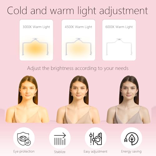 34-Inch Nail Light for Desk, 3-Level Dimming Half Moon Light, 3360LM Lamp, Adjustable with Phone Holder, Eye Protection ? Ideal for Nail Techs - White