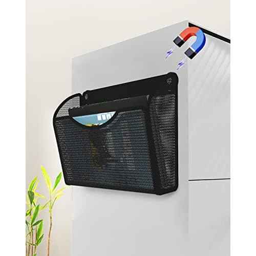 3 Pack 1-Tier Magnetic File Holder - No Drilling Installation File Organizer, Large Capacity Magnetic File Holder for Refrigerator, File Cabinets, Whiteboard, Office, Kitchen