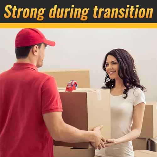 12 Rolls Packaging Tape with Dispenser, Heavy Duty Packing Tape, Clear Tape for Shipping Mailing Wrapping, 1.5'' Core