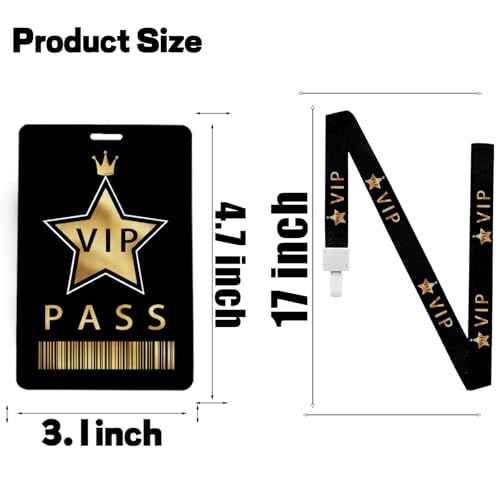 50 Sets VIP Badge Lanyards with VIP Pass Cards VIP Lanyards with Star, Black Breakaway Lanyard PVC VIP Cards for Backstage Concert Event Birthday Party Organizer (Black, Gold)