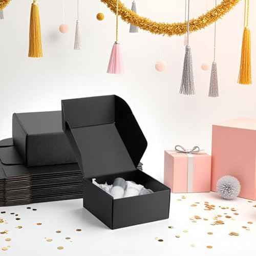8x8x4 Black Shipping Boxes Small - 25 Pack Corrugated Cardboard Mailer Boxes for Packaging, Mailing, Gift Giving | Sturdy, Recyclable, Perfect for Small Business Supplies, Ecommerce