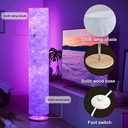LED Soft Light Floor Lamp, 52" Simple Design Morden Slim RGB 16 Color Changing Tyvek Fabric Shade Dimmable Remote Control & 2 Smart LED Bulbs Standing Lamp for Living Room Bedroom Game Room