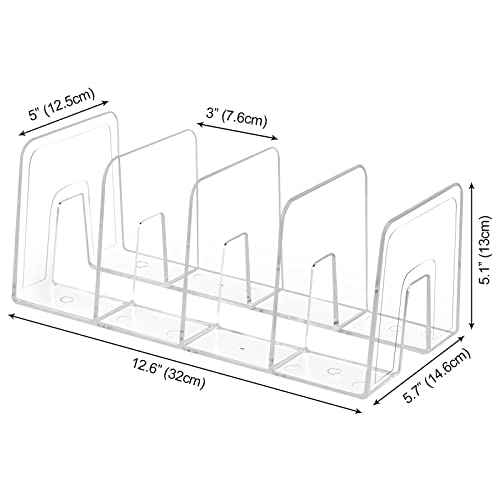 Clear Desktop Book Organizer, Creative Book Stand, Divider Bookshelf for Home School and Office, Non-Acrylic Stand Bookshelves (4 Sections), Transparent, Pack of 2