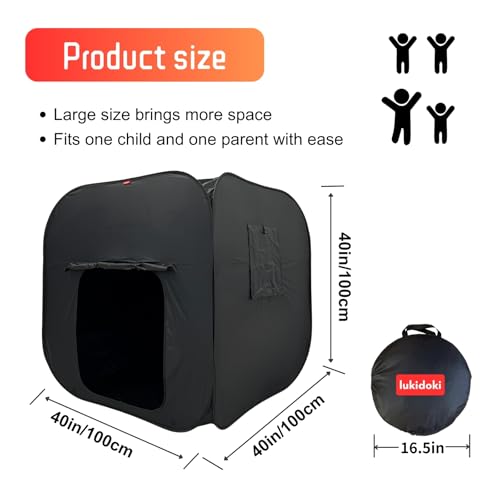 Sensory Tent for Kids & Adults with Autism ADHD SPD - CPC Certification Large Size 40x40in Black Out Calm Corner Helps Children Relax Reduce Anxiety - Pop-up Autistic Sensory Room Play Tent