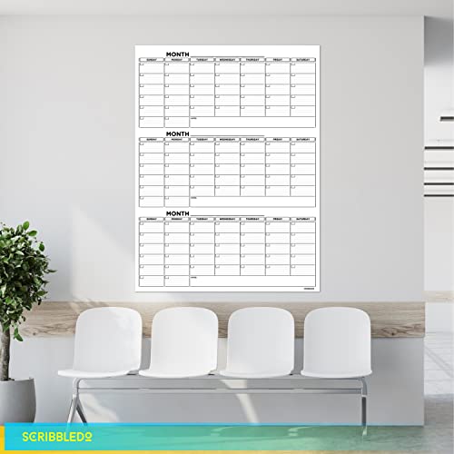 Large 36"x48" Quarterly White Board Calendar Dry Erase Calendar for Wall 3 Month Big Dry Erase Wall Calendar Monthly Dry Erase Board Planner Includes 6 Markers Eraser Push Pins & Mounting Tape