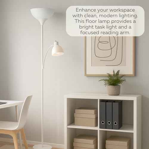 LIGHTACCENTS Floor Lamp with White Plastic Shades, Adjustable Standing Lamp, Reading Light, Head Lamp, Ideal Floor Lamps for Living Room, Measures 12x12x72 inches