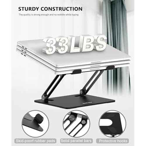 BoYata Laptop Stand, Laptop Holder, Multi-Angle Stand with Heat-Vent, Adjustable Notebook Stand for Laptop up to 17 inches, Compatible for MacBook Pro/Air, Surface Laptop, and so on (Black)