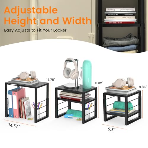 LIDTOP Adjustable Black Metal Locker Shelf Organizer for School, Office & Gym Lockers