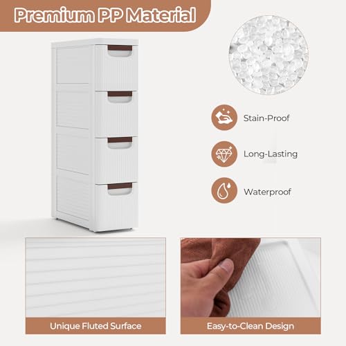 Giantex 4-Drawer Slim Rolling Storage Cart White 7.5 x 16.5 x 29.5 in - Narrow Plastic Dresser on Wheels