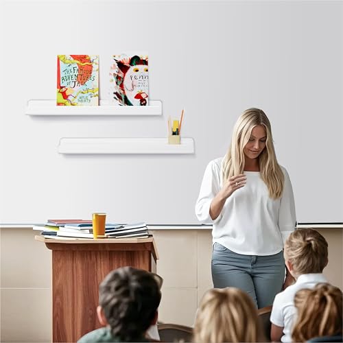 White Magnetic Book Shelf for Whiteboard - Strong Adhesion, Reusable Classroom & Office Organizer - 2 Pieces