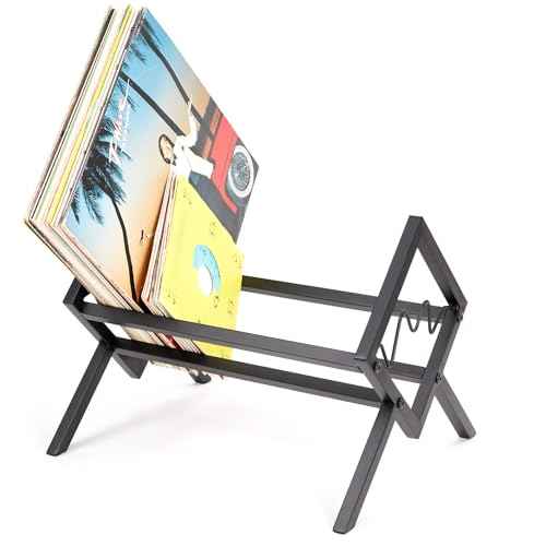Vinyl Record Storage Rack with 80-100 LP Capacity ? Heavy Duty Record Holder for Vinyl Albums Black
