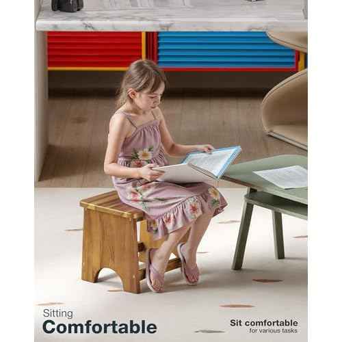 Wooden Step Stool, 13'' Heavy Duty Stepping Stool for Adults with Handle, Nonslip & Durable Design Supports up to 500lbs for Bedroom or Kitchen