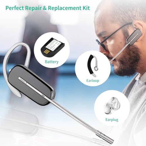 2-Pack 84598-01 82742-01 Battery Upgraded 180mAh for Plantronics Savi WH500 W745 W740 W440 W445 W02 CS540XD 204755-01 Headsets Replacement with 3-Pack Earhooks Spare Earbuds Foam Tube Kit