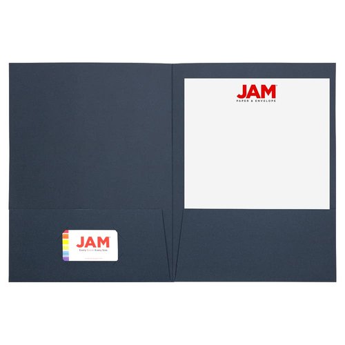 JAM PAPER Two Pocket Textured Linen Presentation Folders - Letter Size Business Folder - Navy Blue - Bulk 50/Box