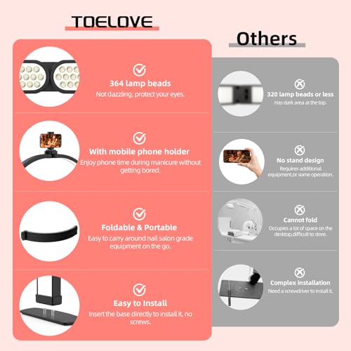 29" Large Half Moon Light for Nail Desk, Foldable Arch Nail Lamp with Phone Holder, 3 Color Modes,10 Brightness, Perfect for Manicure Handicraft Lighting, Black