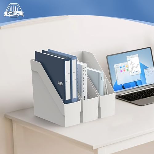 Delifox 3 Pack White Plastic Magazine Racks Desk Organizer Storage Bin