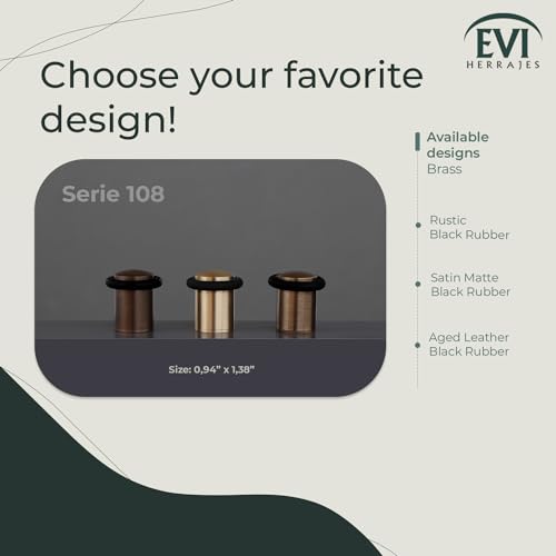 EVI Hardware | Door Stop | Threaded Base | Natural Silicone Rubber | Brass | Includes Screw + Fixing Plug | Mod. I-108 (Matt Brass - Black Rubber, 0,94x1,38¡§)