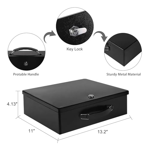 Fireproof Document Box,X Large Fire Resistant Safe Box with Key Lock for Home, Portable Fireproof Lock Box for Personal Items, Passport, Cash, Tablet, Exterior 13.2" x 11" x 4.13"