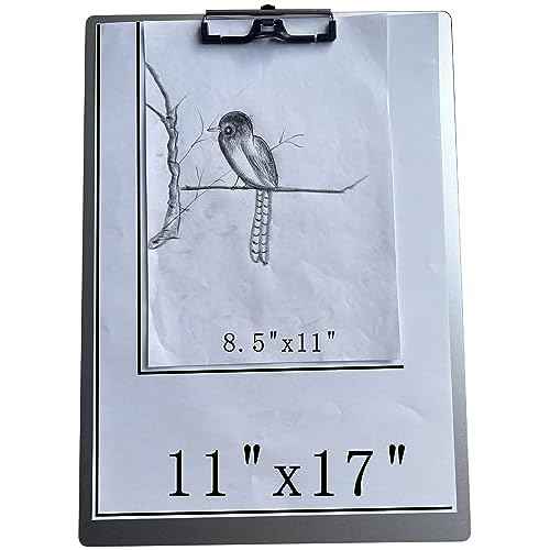 11x17 Metal Clipboard with Pen Holder,Contractor Heavy Duty A3 Size Aluminum Clipboards,Large Drawing Board with 304 Stainless Steel Clips