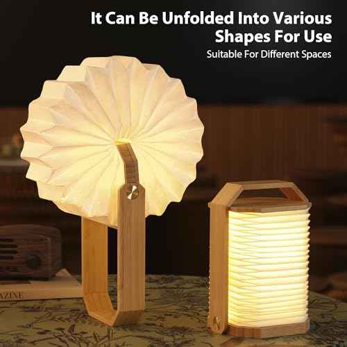 Portable Bamboo Lamp - Foldable Japanese Lantern with USB Charging, Waterproof Tear-Resistant Fiber Paper Shade, Accordion Travel Light for Home Decor Camping Gift