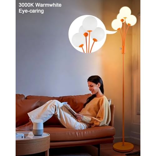 Lightdot Globe Standing Lamps with 3Pcs 3000K G9 Bulbs Stepless Orange Dimmable Floor Lamp with Stable Base 3-Lights Modern Design Mid Century Floor Lamp for Living Room/Bedroon/Office
