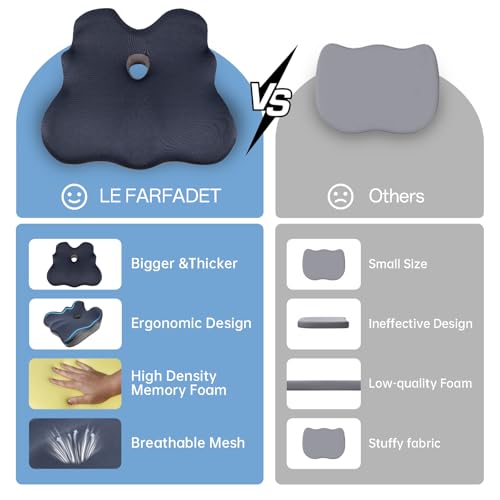 Seat Cushion, X-Large Memory Foam Office Chair Cushion, for Pressure Relief Sciatica & Pain Relief for Long Sitting Hours on Office/Home Chair, Car (Blue)