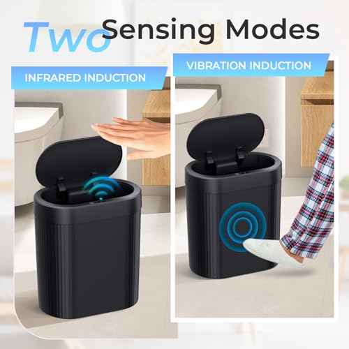 5 Gallon Bathroom Trash Can with Lid, Automatic Motion Sensor Black Trash Can, Touchless Slim Waterproof Garbage Bin for Kitchen, Bedroom, Office, and Bathroom