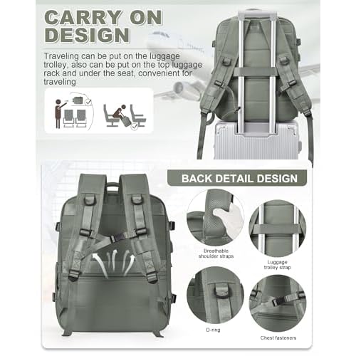winspansy Large Storage Vacuum Compression Travel Backpack Seal Bags with Pump Clothing 18x14x8 Personal Item Work Carry on Business Vacpack College Laptop Backpack for Women Men Dark Green
