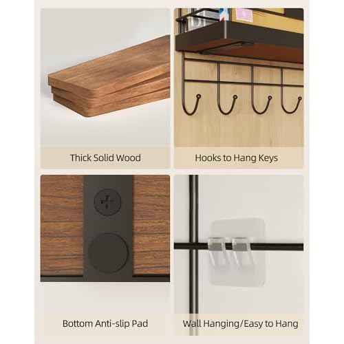 Mail Organizer Wall Mounted, 3-Slot Mail Holder, Mail Sorter for Desk, Desktop Mail Basket, Mail Organizer Countertop, Hanging Mail Basket with Key Holder for File Paper Folder