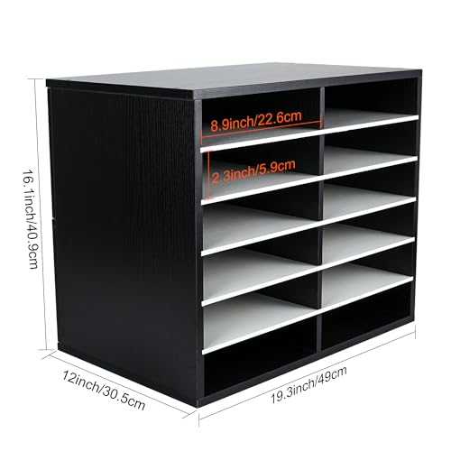 EasyPAG 12 Compartments Wooden Literature Organizer with Adjustable