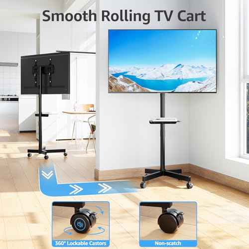 MOUNTUP Rolling TV Stand Mobile TV Cart for 23-60" TVs, Portable TV Floor Stand with Wheels for 27 32 40 43 50 inch Flat/Curved TVs, Height Adjustable, Tilting Mount, Max VESA 400x400mm, MU1117