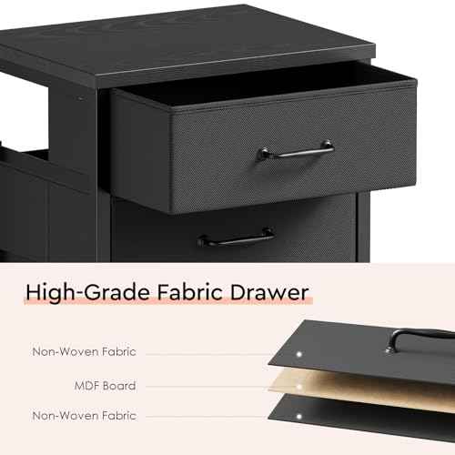 3 Drawer Mobile File Cabinet with Wheels Fabric Vertical Filing Cabinet fits A4 or Letter Size for Home Office,Black