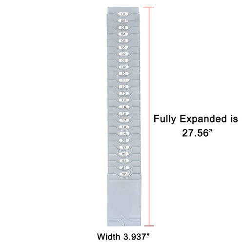 JMIUHACOU Expanding Time Card Rack,25 Pockets,Includes self-Adhesive Number Labels,Card Holder,Plastic gray