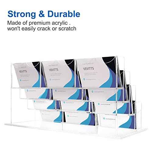 Business Acrylic Card Holder Display for Desk, 12 Slots 4 Tiers Multiple-Clear Acrylic Business Card Stand Set, Holds Approximately 600 Cards