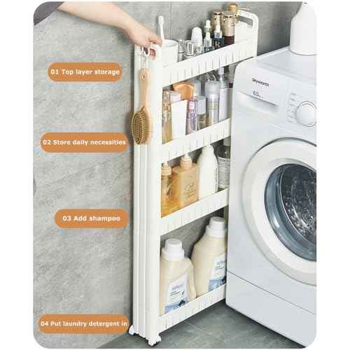 3.54 Slim Storage Cart Durable Bathroom Organizer Slide Out Storage Cart Rolling Utility Cart Slide Out Organizer Narrow Shelf Rack for Kitchen Bathroom Study Office