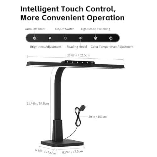 LED Desk Lamp for Home Office with Base, Dimmable Eye-Caring Computer Light with Memory & Timer Functions, Flexible Gooseneck Touch Control Architect Desk Light for Reading, Study, Workbench (Black)