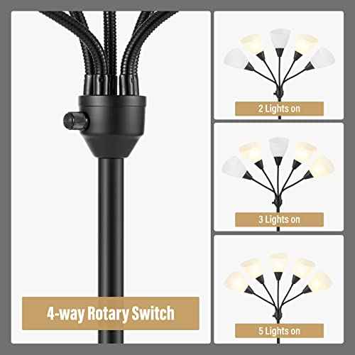 HonoDing Medusa Floor Lamps Standing Lamps 5 Heads Adjustable Reading Light Large Shade Use E26 A19 Bulb Floor Lamps for Living Room Bedroom (Black)
