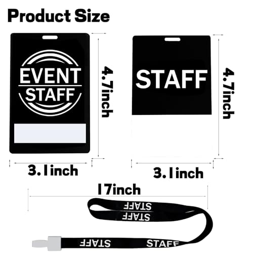 50 PVC Event Staff Lanyards,Staff Pass,PVC Cards Black Lanyard and writable Staff Cards with Club Event,Party Event,Organizer Conference,Concert,Office Supplies