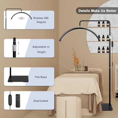 22-inch Half Moon Lash Lamp for Eyelash Extensions & Estheticians, Dimmable LED Lash Light, Shadow-Free Moon Light for Lash Tech, Adjustable Eyelash Lamp with Rotating Head (Black)