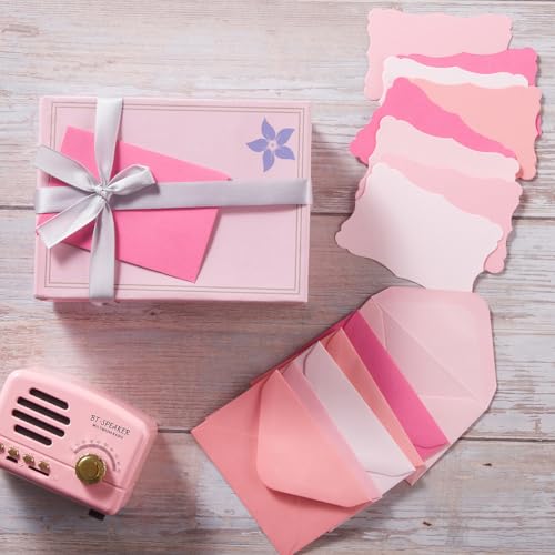 Pink Mini Envelope Set with Note Cards - 100 Pack, 5 Colors, 4x2.7 Inches
