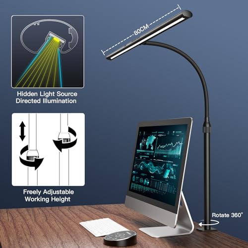 Desk Lamp, 31.5" Wide 24W for Home Office,Gesture Sensing Control Desk Light, Dimmable & Color Temperature, Eye-Caring Office Lamp, Brightest Architect Light for Screen/Workbench