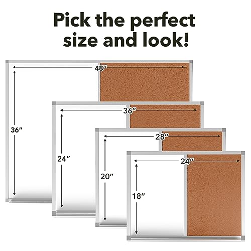 Vision Board 2025: Dry Erase Cork Board Combo Set - 20" x 28" Magnetic White Board and Cork Bulletin Combination Board, Use as Message Board, Memo Board - w/Markers, Eraser, Magnets, Push Pins