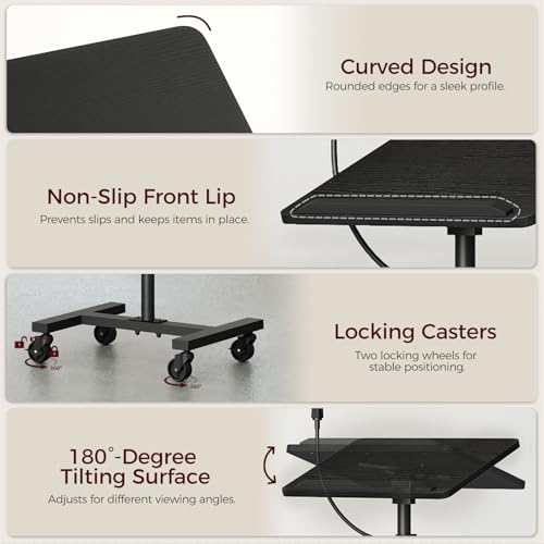 MAHANCRIS Black Podium Lectern with Adjustable 28.9–42.7 in Stand, Microphone and Laptop Tray