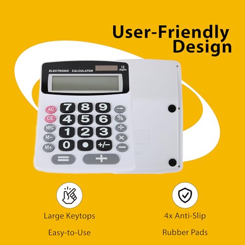 Lily' Home Jumbo 12 Digit with Solar Power, Large LCD Display - Desktop Calculator, Dual Power, Large Button Design, Battery Operation, Easy-to-Read Tilted, for Home, Office, School, Class & Business
