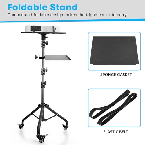 Portable Laptop & Projector Stand with Phone Holder and Mouse Tray £¬Adjustable Height Tripod Stand for Laptop, Projector, DJ, Sheet Music£¬Black