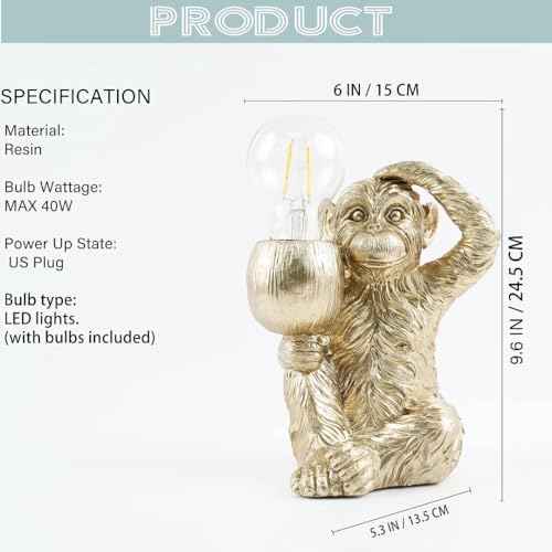GY Monkey Table Lamp Modern Animal Shape Table Lamp Vintage Resin Lighting Perfect for Bedroom, Living Room, Office, College Dorm